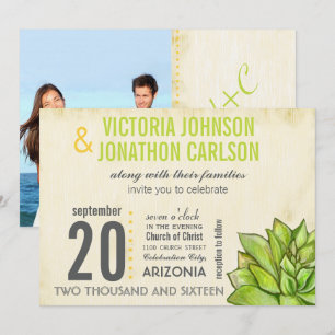 Invitation Jaune Lime Rustique Succulent Typographie Mariage