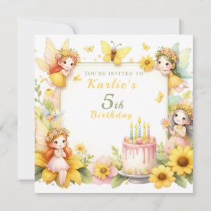 Invitation Jaune magique Fairy garden - Anniversaire