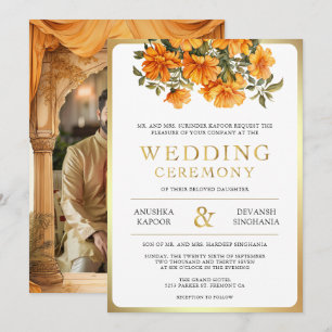 Invitation Jaune Marigold Floral Sud Indien Blanc Mariage