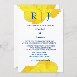 Invitation Jaune Marine Bleu Floral Rose Élégant Mariage Cool