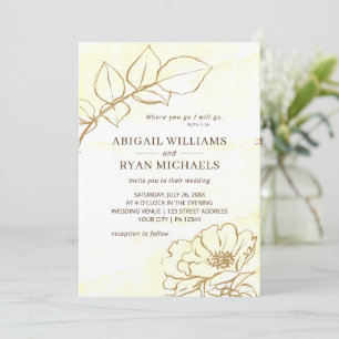 Invitation Jaune moderne Beige Rose Art Mariage chrétien