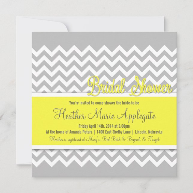 Invitation jaune moderne de Fête de la mariée de (Devant)