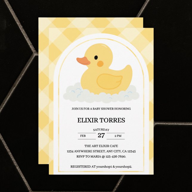 Invitation Jaune moderne en caoutchouc Baby shower canard (Créateur téléchargé)