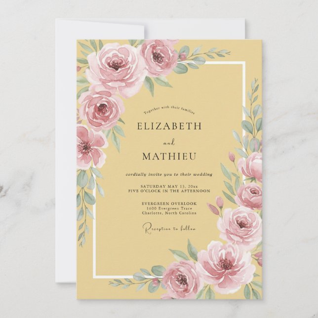 Invitation Jaune Moutarde Élégant Mariage de Printemps (Devant)