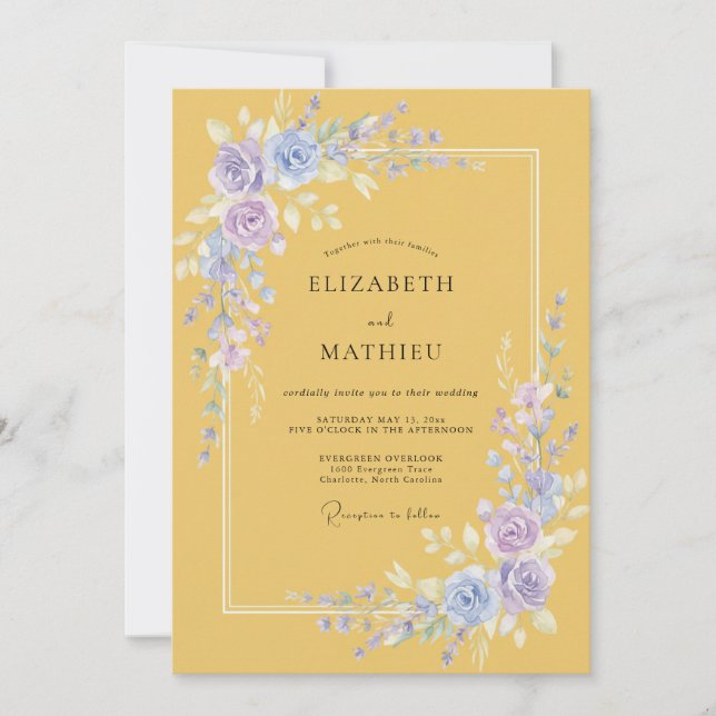Invitation Jaune Moutarde Élégant Mariage de Printemps (Devant)