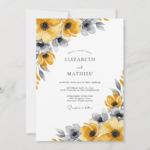 Invitation Jaune Moutarde Floral Mariage Automnal