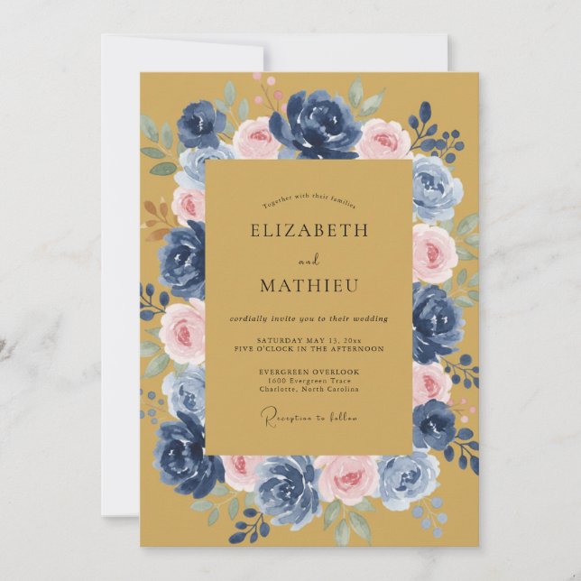 Invitation Jaune Moutarde Floral Radiant Romance Mariage (Devant)