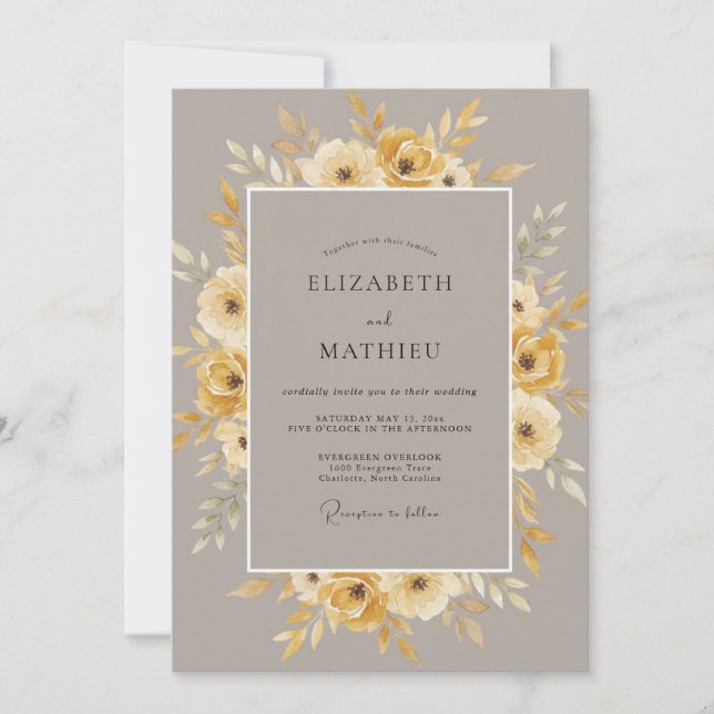 Invitation Jaune Moutarde Mariage Automnal Assourdi (Devant)