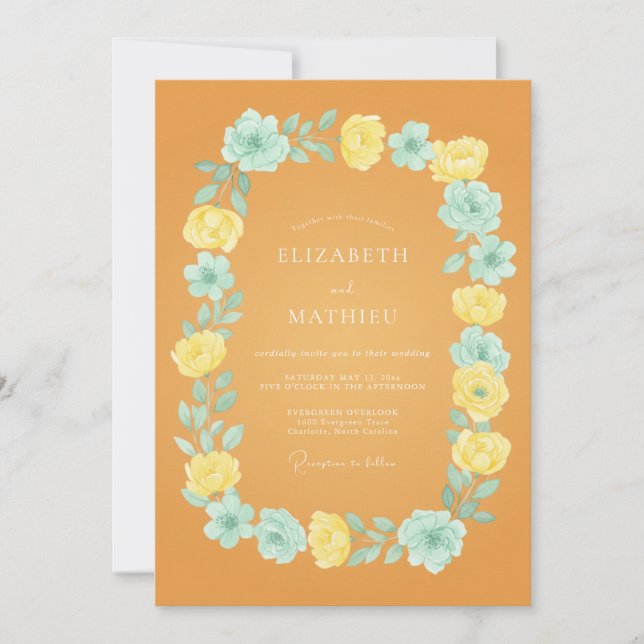 Invitation Jaune Moutarde Mariage Estival Joyeux (Devant)