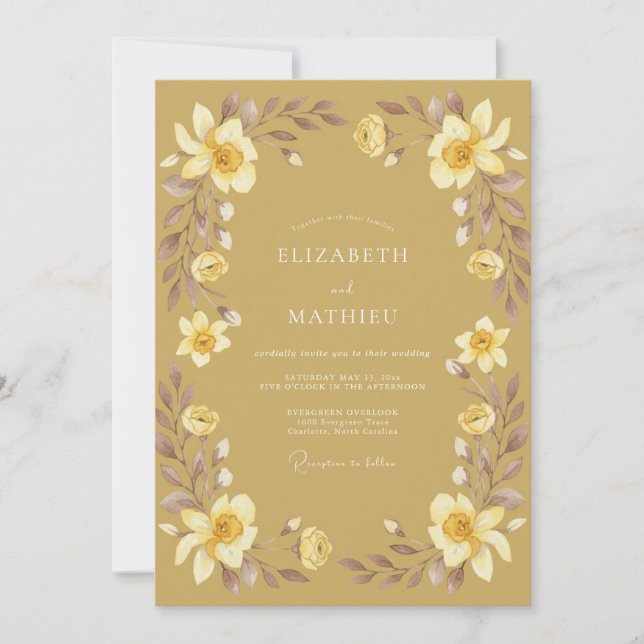 Invitation Jaune Moutarde Mariage Printanier Vintage (Devant)