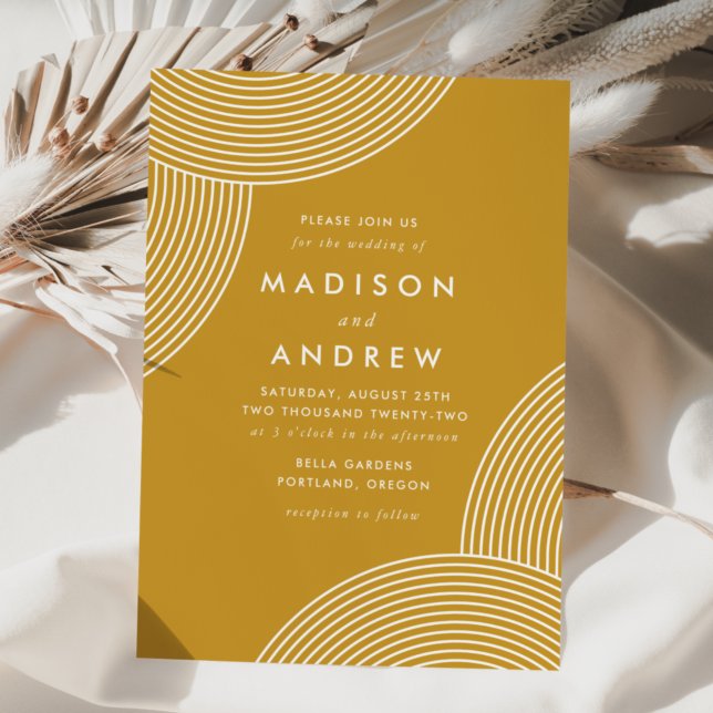 Invitation Jaune Moutarde Mariage Tourbillon Géométrique (Créateur téléchargé)