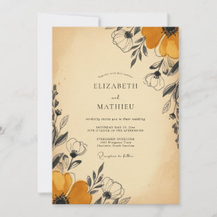 Invitation Jaune Moutarde Rustique Mariage Vintage
