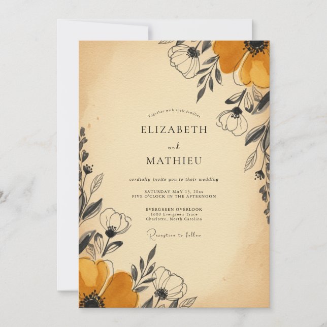 Invitation Jaune Moutarde Rustique Mariage Vintage (Devant)