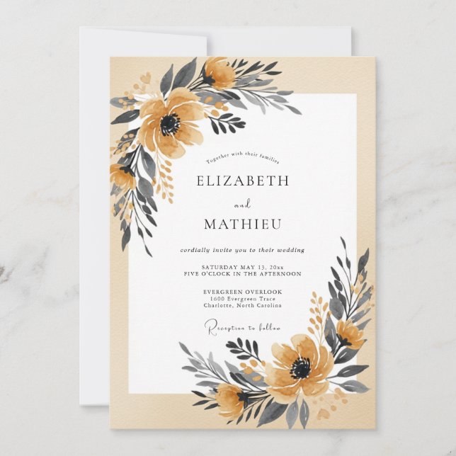 Invitation Jaune Moutarde Sérénité Mariage Automnal (Devant)