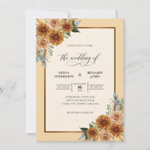 Invitation Jaune Moutarde Tournesol Doux Eucalyptus Mariage