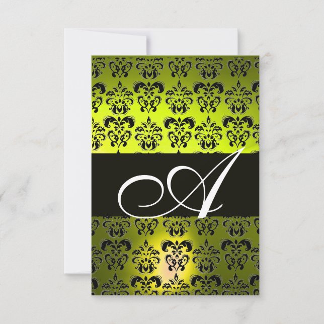 INVITATION JAUNE  NOIR  DAMAS MONOGRAMME BLANC (Devant)
