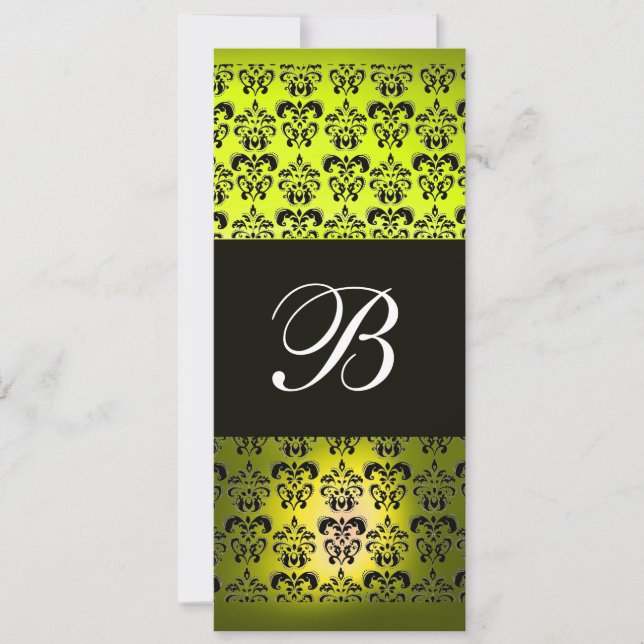 Invitation JAUNE  NOIR  DAMAS MONOGRAMME ,blanc (Devant)