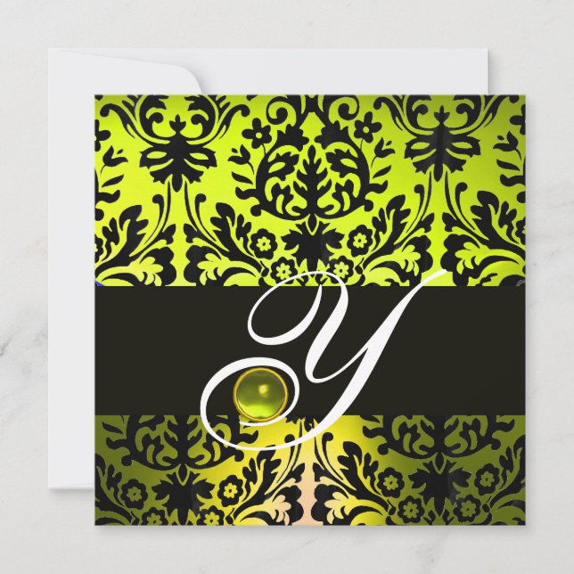 INVITATION JAUNE NOIR DAMAS MONOGRAMME TOPAZE (Devant)