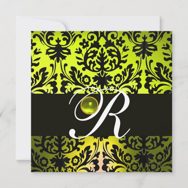 Invitation JAUNE NOIR DAMAS MONOGRAMME TOPAZE Champagne (Devant)