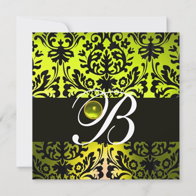 INVITATION JAUNE NOIR DAMAS MONOGRAMME TOPAZE OR (Devant)