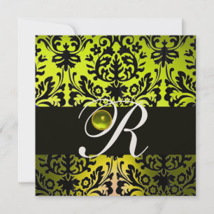 Invitation JAUNE NOIR DAMASK MONOGRAM TOPAZ Champagne