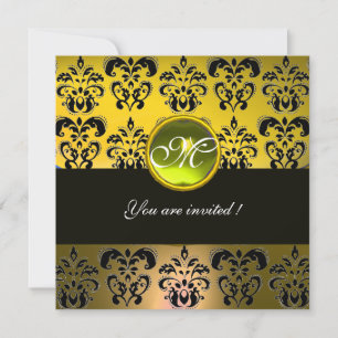 Invitation JAUNE NOIR DAMASQUE MONOGRAMME, topaze