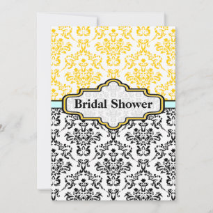 Invitation Jaune noir mariage damassé douche nuptiale