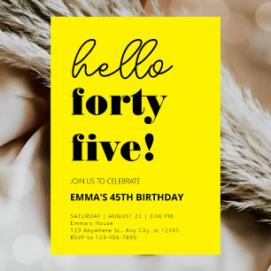 Invitation Jaune Noir Moderne 45e anniversaire