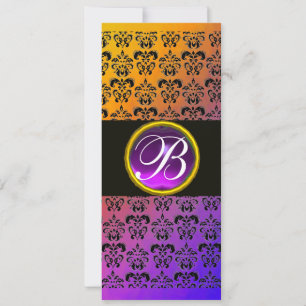 INVITATION JAUNE NOIR VIOLET DAMAS AMÉTHYSTE MONOGRAMME