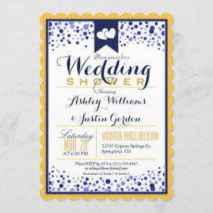 Invitation Jaune or, blanc et Wedding shower bleu marine