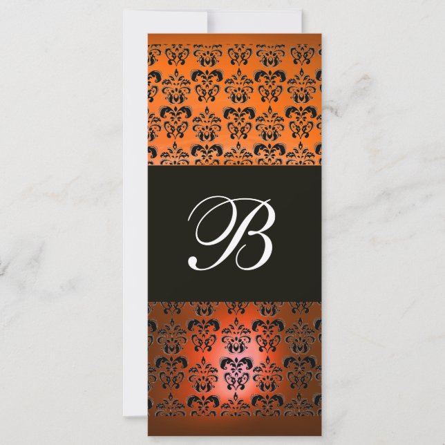 Invitation JAUNE ORANGE NOIR  DAMASSÉ MONOGRAMME, blanc (Devant)
