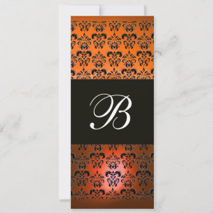 Invitation JAUNE ORANGE NOIR  DAMASSÉ MONOGRAMME, blanc