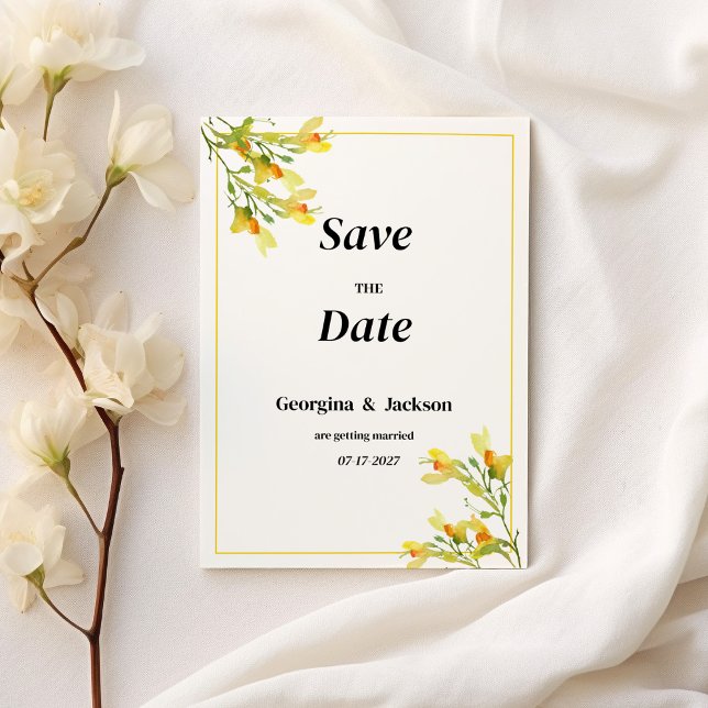 Invitation Jaune orange vert printemps floral Enregistrer la  (Yellow orange green spring floral Save the Date )