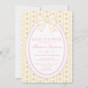 Invitation Jaune Pâle Vintage Élégante Baby Shower Florale