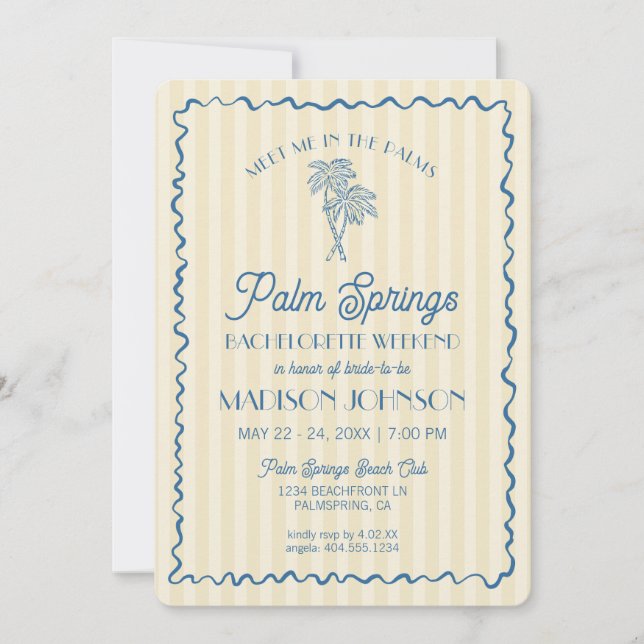 Invitation Jaune Palm Spring Pastel Plage Enterrement de Vie  (Devant)