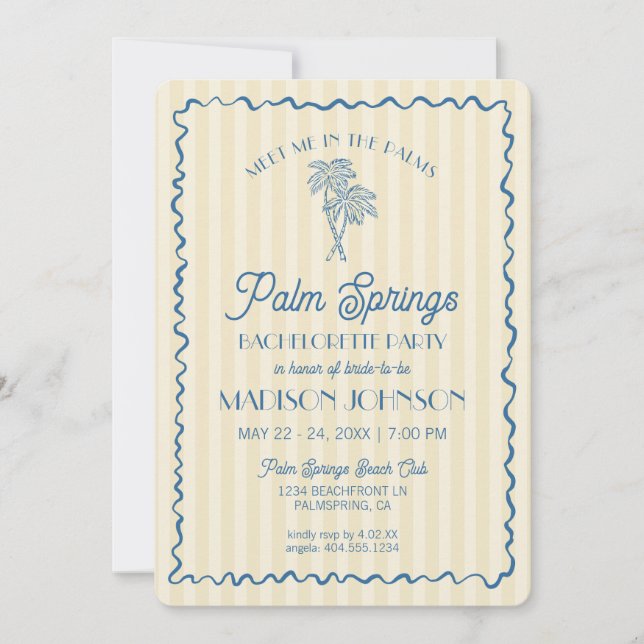 Invitation Jaune Palm Spring Pastel Plage Enterrement de Vie  (Devant)