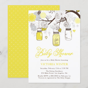 Invitation Jaune pendaison Mason jarres Baby shower floral