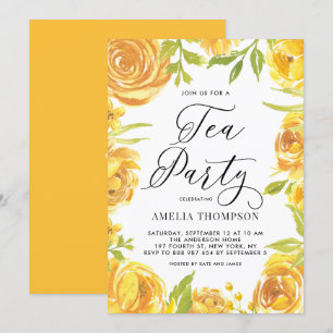 Invitation Jaune Peony et Rose Floral Wreath Tea Party