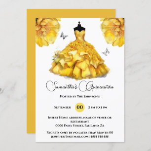 Invitation Jaune Quinceañera ballgogne pivoine fleurs florale