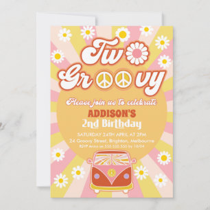 Invitation Jaune rose Brown deux Super Retro 2e anniversaire