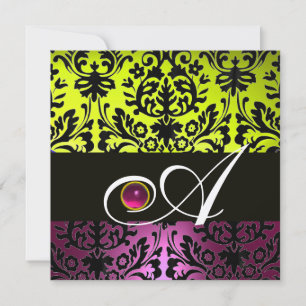 Invitation JAUNE ROSE VIOLET NOIR DAMAS MONOGRAMME Améthyste