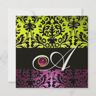 Invitation JAUNE ROSE VIOLET NOIR DAMAS MONOGRAMME Améthyste