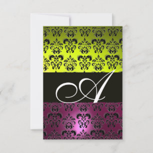 Invitation JAUNE ROSE VIOLET NOIR  DAMAS MONOGRAMME fuchsia