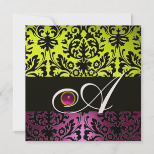 Invitation JAUNE ROSE VIOLET NOIR DAMASSÉ MONOGRAMME Améthyst