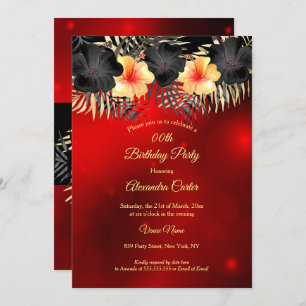 Invitation Jaune rouge noir Hibiscus Tropical Floral Party