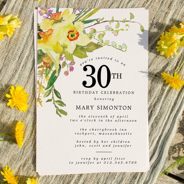 Invitation Jaune rustique Boho Jaune 30e anniversaire (Créateur téléchargé)