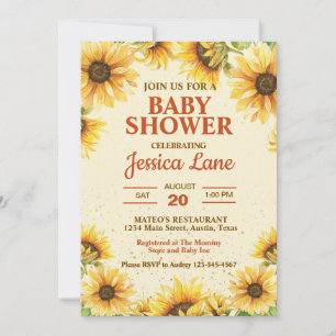 Invitation Jaune rustique et Baby Shower Tournesol Marron
