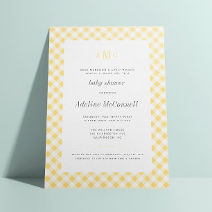 Invitation Jaune soleil En vichy Baby shower traditionnel