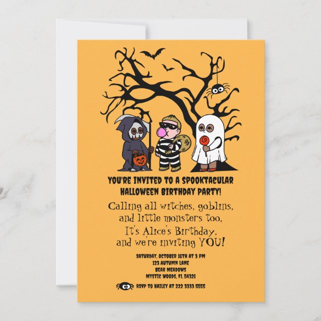 Invitation JAUNE SPOOKTACULAR Halloween fête d'anniversaire (Devant)