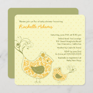 Invitation Jaune Tourbillonnant maman et bébé Baby shower d'o